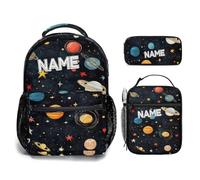 Personalised Back to School Bags for Girls Add Name Custom teenage boys Rucksack Lunch Bag with Pencil case 3 PCS Set Space Rocket Design Kids Backpack large Daypack for toddler primary Secondary