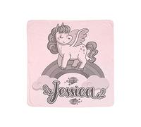 Personalised Back to School Inspired Baby Unicorn Kid Any Name Rainbow Cloud Birthday Christmas Present Gift idea Pink/Blue Coloured Double Layer Cotton Baby Blanket. (Pink)