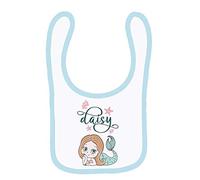Personalised Back to School Inspired Mermaid Girl Baby Kid Any Name Under Sea Beauty Inspired Baby Toddler Bib Fastening Style Unisex Style Funny Gift Baby Shower idea. (White Pale Blue)