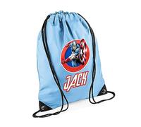 Personalised Backpack, Superhero Bag Gift For Kids, Boy, Birthday Gift, New Tearm Gift, Drawstring Bag, PE Gym Kit Swimming, Sport Rucksack. (Sky Blue)