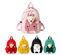 Personalised Backpack with Custom Embroidered Name, Rucksack with Detachable Plush Cute Bear, Nylon Mini Backpack, Compact Casual Daypack for Daily Outings, Gifts for Birthday Christmas Holiday