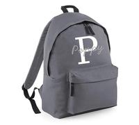 Personalised Backpack with Custom Initial and Name Rucksack, Customised Bag For School Primary High Preschool Nursery College Work Bag Back Pack - Grey Large