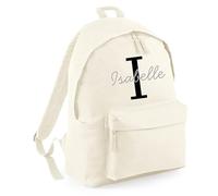 Personalised Backpack with Custom Initial and Name Rucksack, Customised Bag For School Primary High Preschool Nursery College Work Bag Back Pack - Natural Beige Large