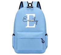 Personalised Backpack with Initial & Name, Custom Children's Backpack for Boys & Girls, 25L Capacity Large School Bags Water Resistant, Lightweight Rucksack, Casual Daypack College Secondary (Blue)