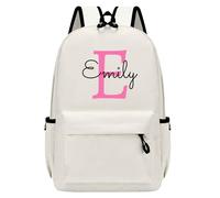 Personalised Backpack with Initial & Name, Custom Children's Backpack for Boys & Girls, 25L Capacity Large School Bags Water Resistant, Lightweight Rucksack, Casual Daypack College Secondary (White)