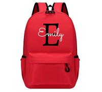 Personalised Backpack with Initial & Name, Custom Children's Backpack for Boys & Girls, 25L Capacity Large School Bags Water Resistant, Lightweight Rucksack, Casual Daypack College Secondary (Red)
