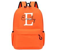 Personalised Backpack with Initial & Name, Custom Children's Backpack for Boys & Girls, 25L Capacity Large School Bags Water Resistant, Lightweight Rucksack, Casual Daypack College Secondary (Orange)