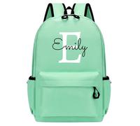 Personalised Backpack with Initial & Name, Custom Children's Backpack for Boys & Girls, 25L Capacity Large School Bags Water Resistant, Lightweight Rucksack, Casual Daypack College Secondary (Green)