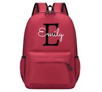 Personalised Backpack with Initial & Name, Custom Children's Backpack for Boys & Girls, 25L Capacity Large School Bags Water Resistant, Lightweight Rucksack, Casual Daypack College Secondary (WineRed)