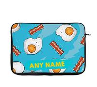 Personalised Bacon And Eggs Pattern ANY NAME Birthday Present Laptop Sleeve, Laptop Organiser, Laptop Case. (13")