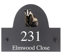 Personalised Badger Wildlife Animal Motif Natural Stone Slate House Name or House Number Plaque Sign - 25x20cm - Premium Smooth Stone Slate