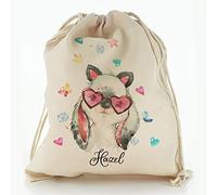 Personalised Bag, Birthday Gift Bag Customised with Initial/Name/Text, Rabbit with Cat Ears Design, Laptop Bag, Rucksack, Birthday Gift Bag, Shopping Bag, Sizes: XXS, XS, S, M, L, XL