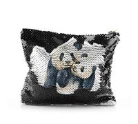 Personalised Bag, Black, Gold, Red, Silver Sequin Bag Customised with Initial/Name, Mother and Baby Panda Cuddle Design Print, Zip Storage Bag, Makeup Bag, Pencil Case, Size: (16.5cm x 20.5cm)