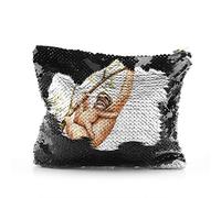 Personalised Bag, Black, Gold, Red, Silver Sequin Bag Customised with Initial/Name, Mother and Baby Sloth Design Print, Zip Storage Bag, Makeup Bag, Pencil Case, Size: (16.5cm x 20.5cm)
