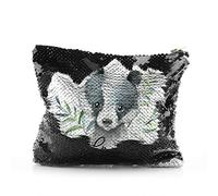 Personalised Bag, Black, Gold, Red, Silver Sequin Bag Customised with Initial/Name/Text, Badger Leaves Design, Zip Storage Bag, Makeup Bag, Pencil Case, Size: (16.5cm x 20.5cm)