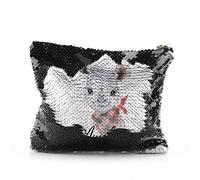 Personalised Bag, Black, Gold, Red, Silver Sequin Bag Customised with Initial/Name/Text, Rhino Red Check Design, Zip Storage Bag, Makeup Bag, Pencil Case, Size: (16.5cm x 20.5cm)