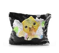 Personalised Bag, Black, Gold, Red, Silver Sequin Bag Customised with Initial/Name/Text, Yellow Duck Buntin Design, Zip Storage Bag, Makeup Bag, Pencil Case, Size: (16.5cm x 20.5cm)