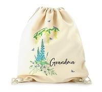 Personalised Bag Customised with Initial Bluebell Star Flower Butterfly Floral Garden Design Print, Backpack with Drawstring Top, PE Bag, Gym Bag, Gift Bag, Floral Bag, Size: (44cm x 36.4cm)