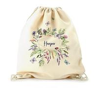 Personalised Bag Customised with Initial / Name / Text, Wildflower Floral Ladybird Origami Design Print, Backpack with Drawstring Top, PE Bag, Gym Bag, Gift Bag, Butterfly Bag, Size: (44cm x 36.4cm)