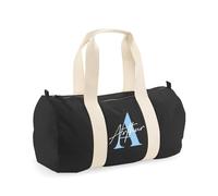 Personalised Bag Initial with Name, Alphabet Name, Barrel Bag, Holdall Zip Sports Duffle Bag. (Black)