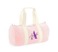 Personalised Bag Initial with Name, Alphabet Name, Barrel Bag, Holdall Zip Sports Duffle Bag. (Classic Pink)
