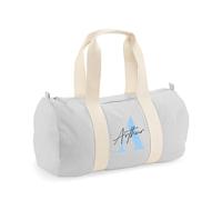 Personalised Bag Initial with Name, Alphabet Name, Barrel Bag, Holdall Zip Sports Duffle Bag. (Light Grey)
