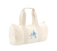 Personalised Bag Initial with Name, Alphabet Name, Barrel Bag, Holdall Zip Sports Duffle Bag. (Natural)