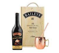 Personalised Baileys Salted Caramel Irish Cream Liqueur Gift Set - 50cl Bottle with Rose Gold Copper Mug & Straw | Custom Wooden Presentation Box | Luxury Cream Liqueur Gift