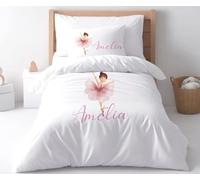 Personalised Ballerina Bedding Set, Custom Name Pink Floral Dancing Girl Duvet Cover & Pillowcase, Nursery Decor Ballet Gift for Daughter, Single or Junior Size