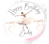 Personalised Ballerina Cake Topper - 7.5" Round - Edible Icing or Wafer - Your Message Ballet Decoration (Edible Icing)