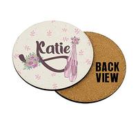 Personalised Ballet Dance Shoes Any Name Dance Lover Birthday Special Hardboard Coaster, Tea Coffee Soft Cup Mats, Non-Slip Mug Pads. (Round Coaster)