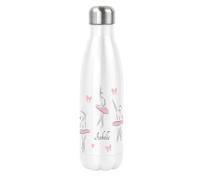 Personalised Ballet Dancer Gift Ballerinas Bows Water Bottle Stainless Steel Insulated Thermal Drink, Double Wall, White, 17oz, 500ml, (Name in Black)