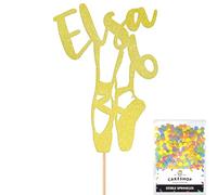 Personalised Ballet Dancer Gymnastics Glitter Cake Topper - Champagne Custom Age & Name Glitter Cake Decoration and Sprinkles - Happy Birthday Decorations - Personalised Toppers for Cakes by Cakeshop