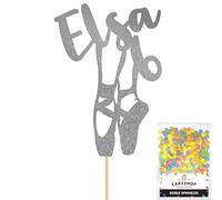 Personalised Ballet Dancer Gymnastics Glitter Cake Topper - Dk Silver Custom Age & Name Glitter Cake Decoration and Sprinkles - Happy Birthday Decorations - Personalised Toppers for Cakes by Cakeshop