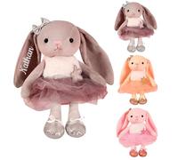Personalised Ballet Dancing Bunny Plush Toy, Custom Bunny Stuffed Animal with Embroidered Name, Customised Ballerina Dolls Soft Stuffed Rabbit, Long Ears, Birthday Gifts (Gray)