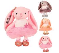 Personalised Ballet Dancing Bunny Plush Toy, Custom Bunny Stuffed Animal with Embroidered Name, Customised Ballerina Dolls Soft Stuffed Rabbit, Long Ears, Birthday Gifts (Pink)