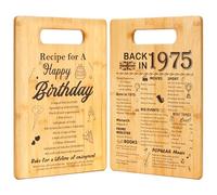 Personalised Bamboo Cutting Board, 50th Birthday Gifts for Women Men, 1975 Nostalgia & Recipe Double-Sided Present for Her Him, Anniversary & Housewarming Gift, 31 * 21 * 1.2cm
