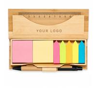 Personalised Bamboo Desk Organizer Sticky Notes Set with Pen & Ruler - Eco-Friendly Office Memo Stationery Kit