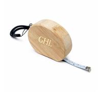Personalised Bamboo Tape Measure with Gold Foil Initials, 2m Retractable with Wrist Strap, Natural Wood Carpenter Tool