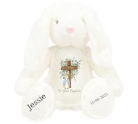 Personalised Baptism Bunny with Name - Peter Cross Rabbit On your Baptism Day Soft Toy for Baby, Child, Kids, Babies Christening Church Spring Time - Pink Letter White Bunny