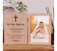 Personalised Baptism Day Book Photo Frame Solid Oak Wood Gift
