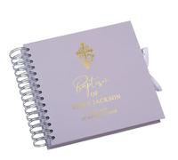 Personalised Baptism Guestbook, Scrapbook,Album with Foil Cross Design, Spiral Bound, Multiple Colour (Lilac)