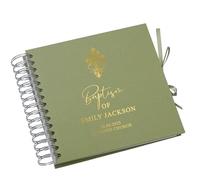 Personalised Baptism Guestbook, Scrapbook,Album with Foil Cross Design, Spiral Bound, Multiple Colour (Olive)