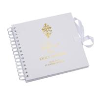 Personalised Baptism Guestbook, Scrapbook,Album with Foil Cross Design, Spiral Bound, Multiple Colour (White)