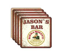 Personalised Bar Coasters, Birra Moretti Design, Set of 4, Vintage Style