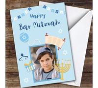 Personalised Bar Mitzvah Card For Anyone Photo Blue Balloon | Personalized Custom Unique Greetings Card For Bar Mitzvah Any Text Inside & Out