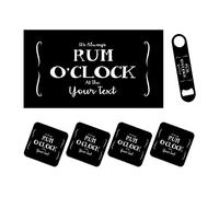 Personalised Bar Runner Mat, Matching Bottle Opener & 4 x Drinks Coasters Gift Set - Beer Gifts Home Bar Accessories for Pub Bars Man Cave - RUM - ADD NAME/TEXT