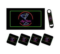 Personalised Bar Runner Mat, Matching Bottle Opener & 4 x Drinks Coasters Gift Set|Beer Gifts Home Bar Accessories for Pub Bars Man Cave Him Her|BRS-RA841|ADD ANY NAME/TEXT