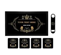 Personalised Bar Runner Mat, Matching Bottle Opener & 4 x Drinks Coasters Gift Set|Beer Gifts Home Bar Accessories for Pub Bars Man Cave Him Her|BRS-DI047|ADD Any Name/Text
