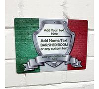 Personalised Bar Sign - Italy Italian Flag Printed Metal Sign wall art A5 Bar Add Name